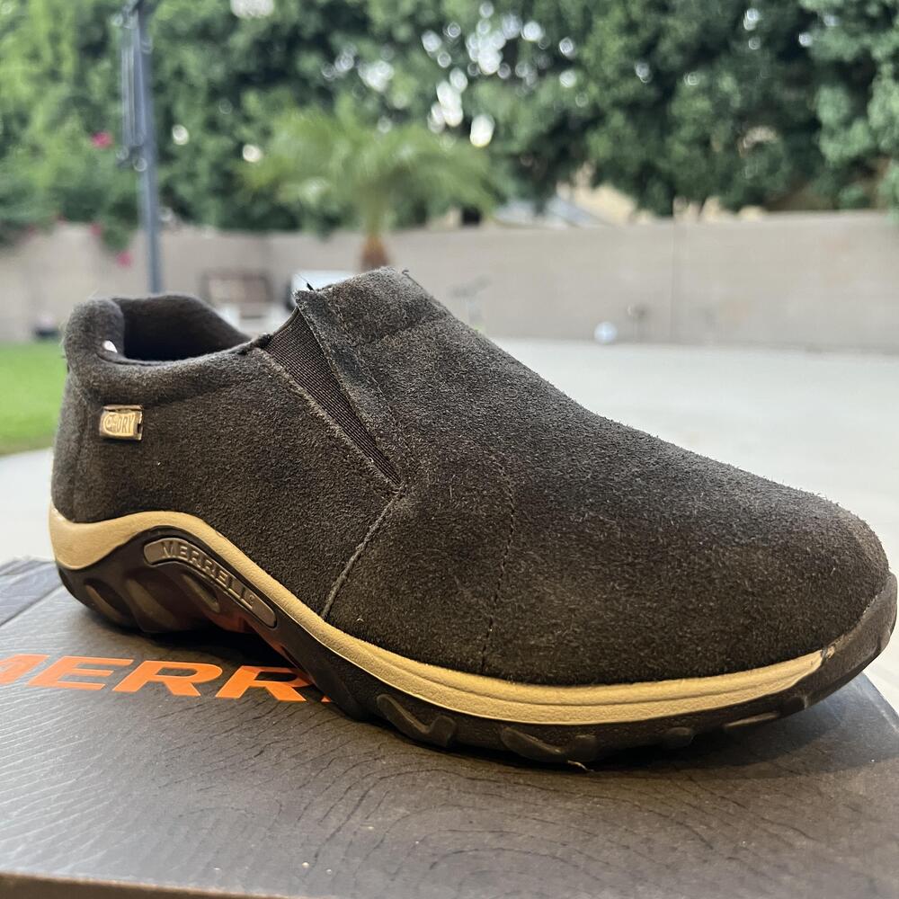 Merrell Jungle Moc Frosty WTPF Shoes Kids Size 6 Black Suede Waterproof Slip On